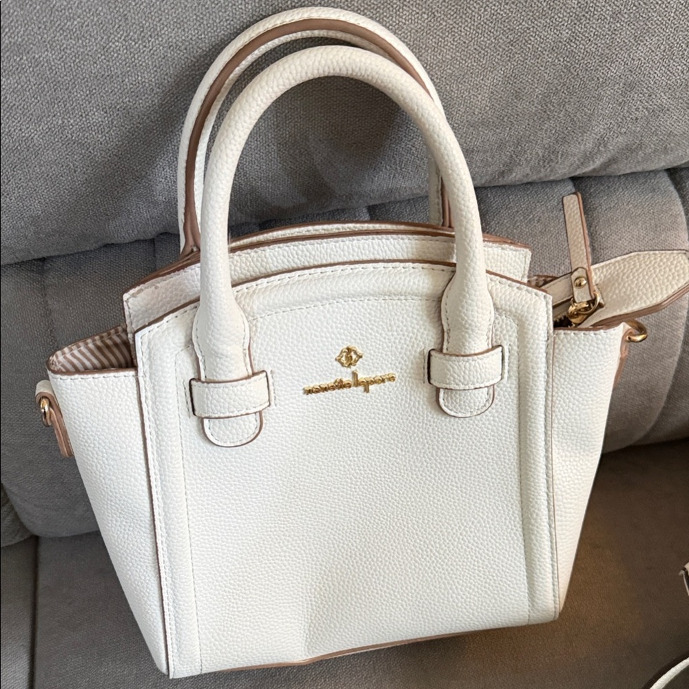 Nanette Lepore Cream Satchel with Gold Accents